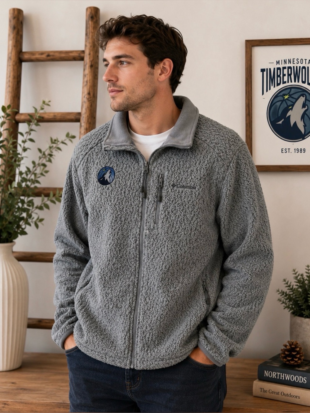 Columbia Omni-Wick Gray Fleece Jacket Timberwolves Logo Men’s Size L
